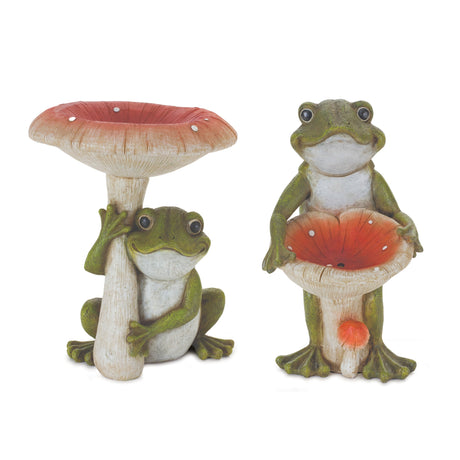 Garden-Frog-with-Mushroom-(Set-of-2)-Decorative-Objects