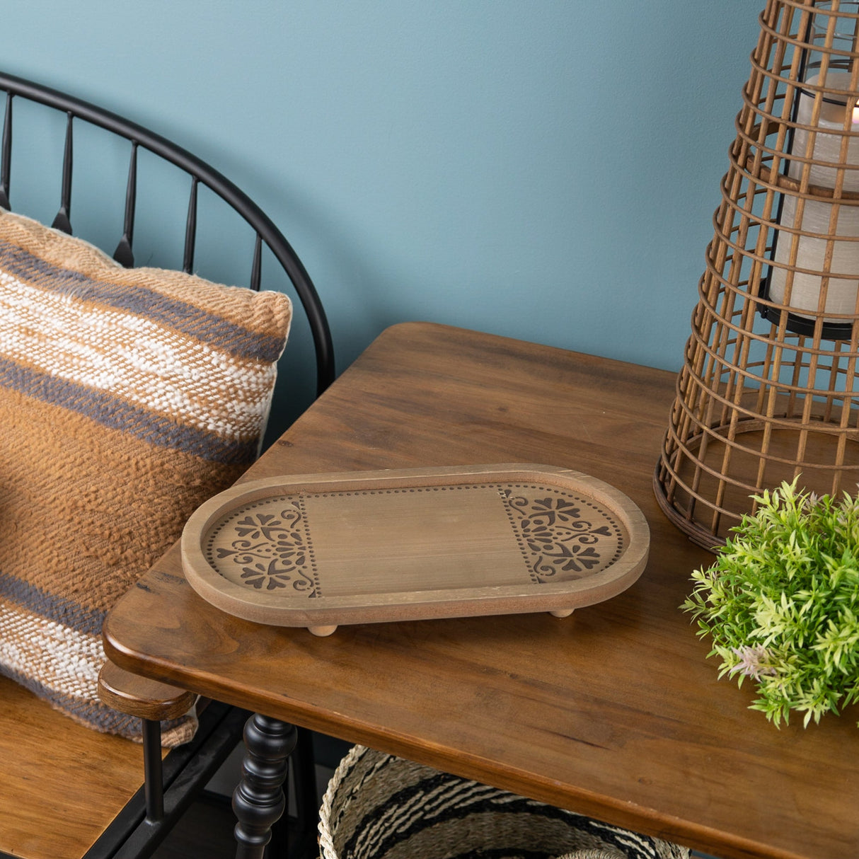 Ornate Wood Tray (Set of 2)