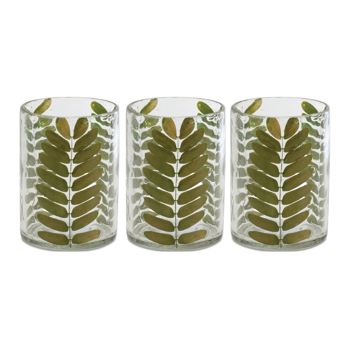 Pressed Leaf Glass Candle Holder (Set of 3)