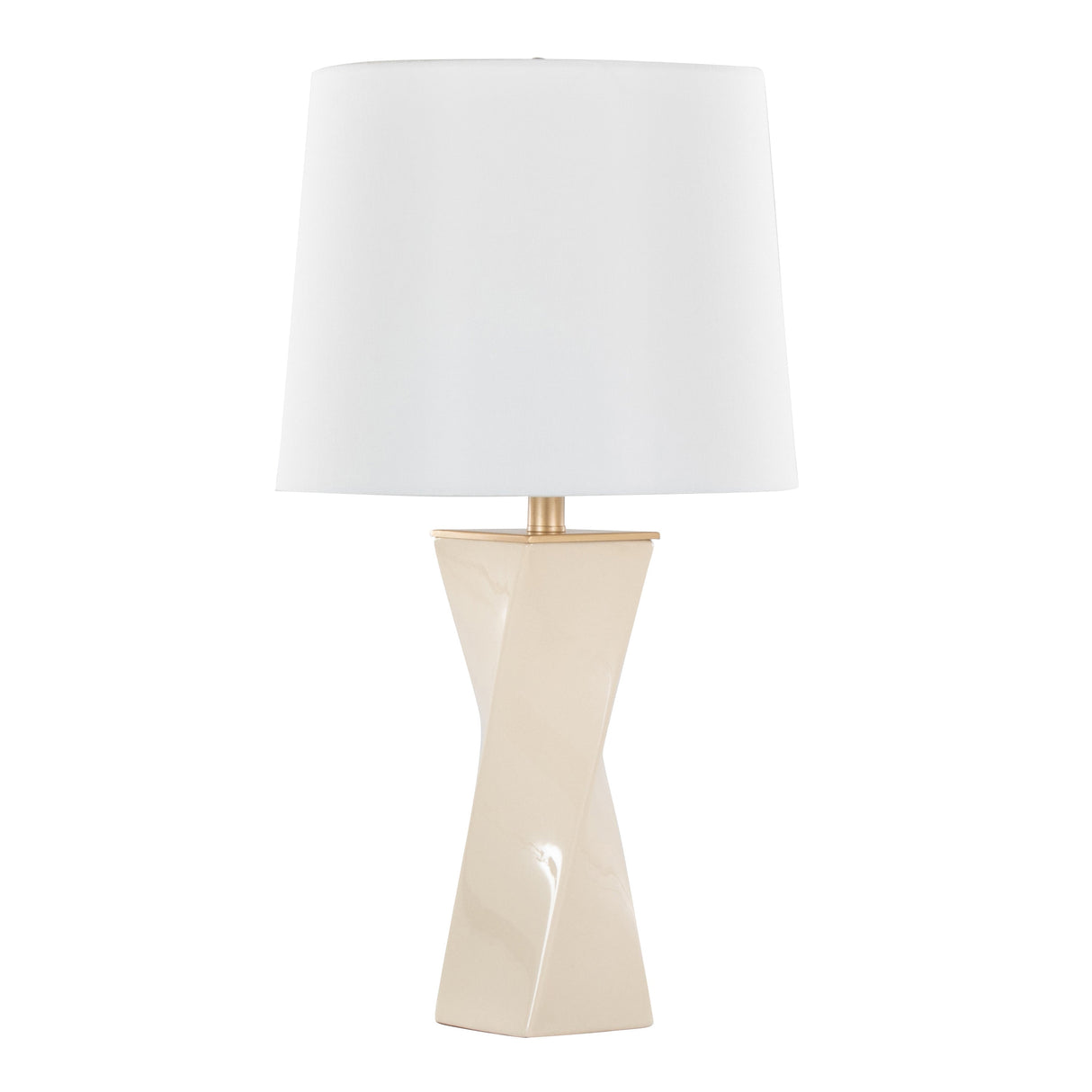 Curvo Square 27" Ceramic Table Lamp in Cream Ceramic, Gold Metal, and White Linen