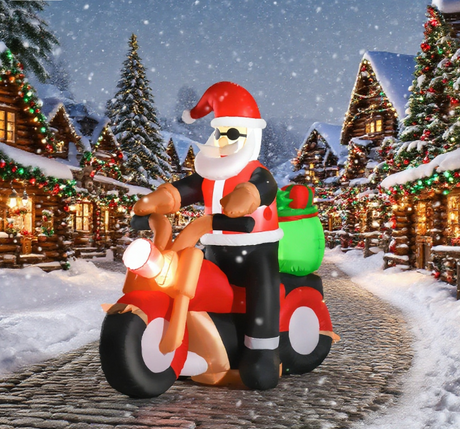 Christmas-Inflatable-Santa-Claus-Riding-A-Motorcycle-with-Toy-Bag,-Outdoor-Blow-Up-Yard-Decoration-Christmas-Decor