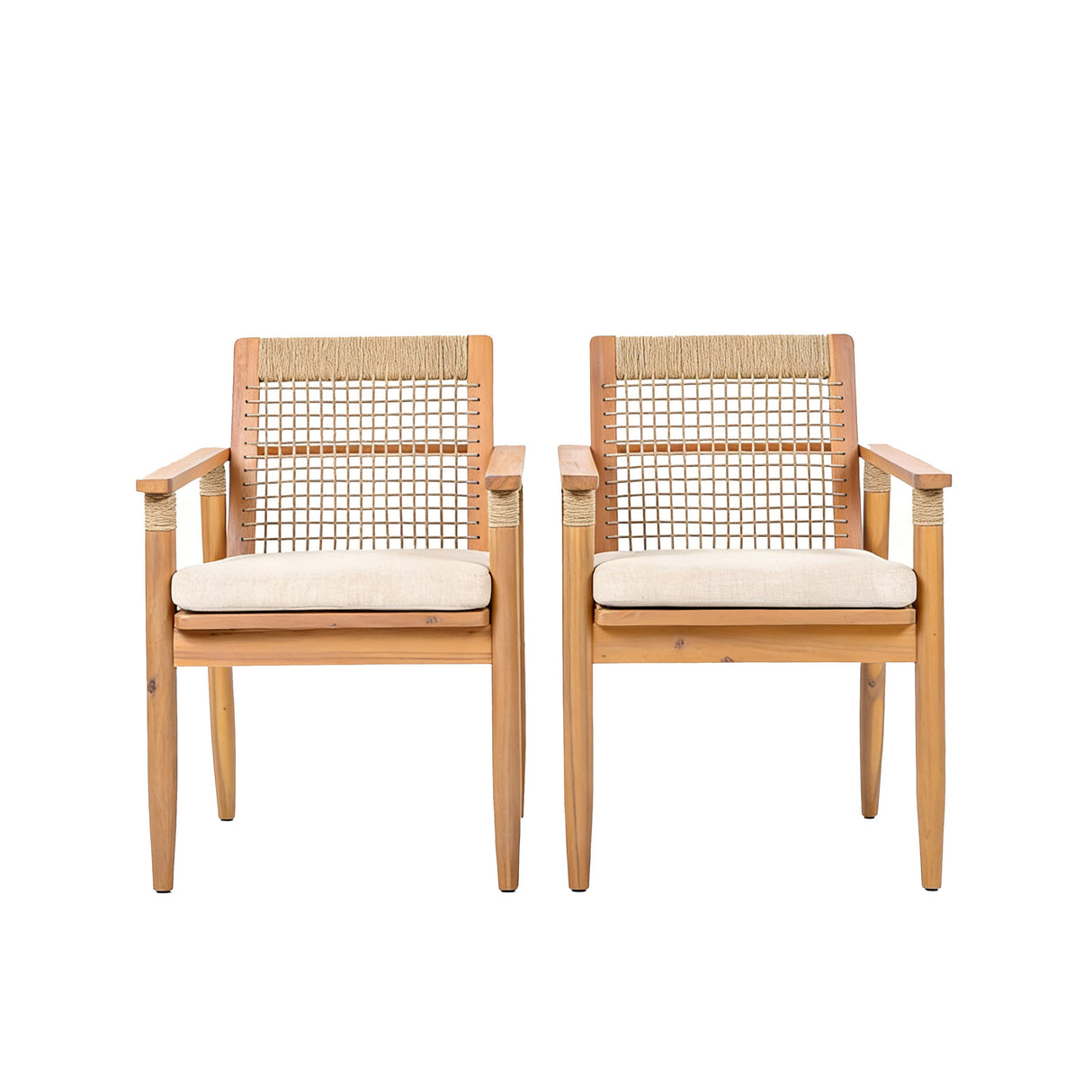 Outdoor Dining Chairs Set of 2 with Acacia Wood and Rope Design