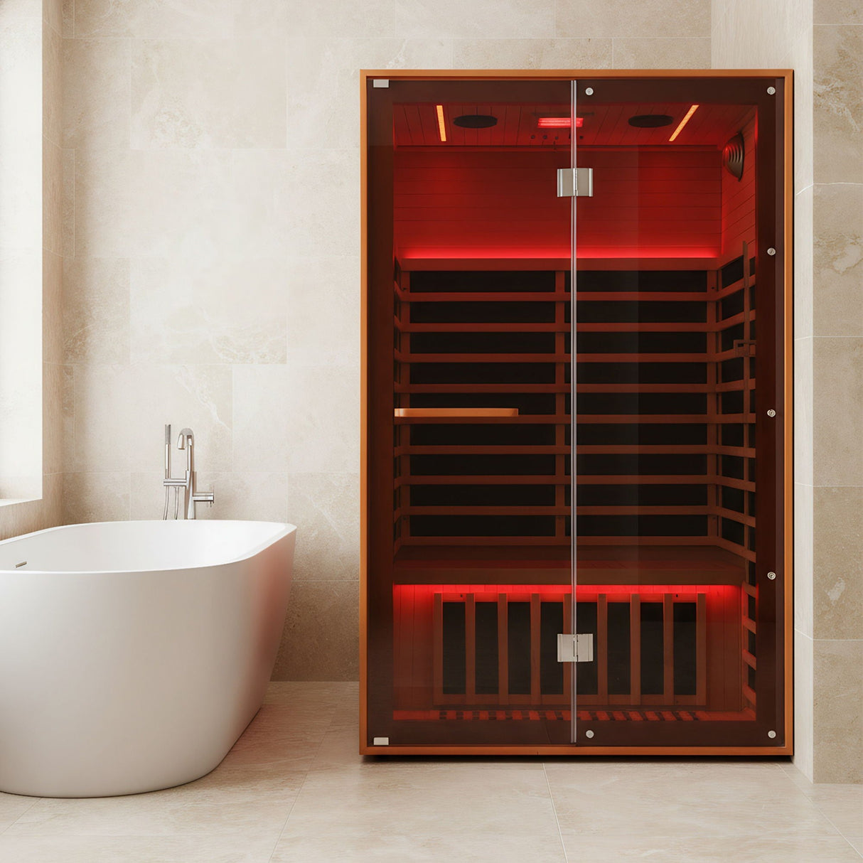 Double Sauna Room With Carbon Heating Plates - American White Oak