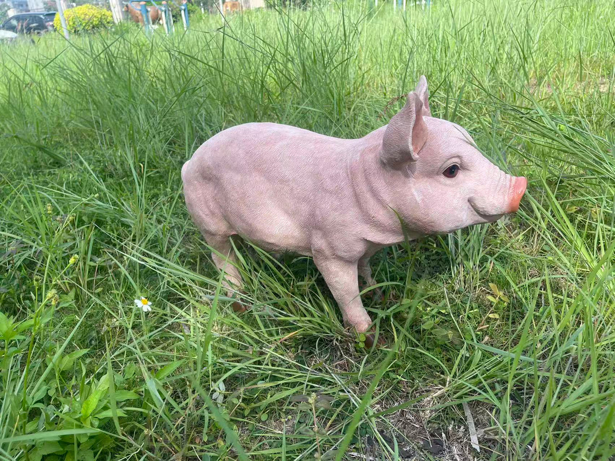Cheerful Beige Pig Garden Statue