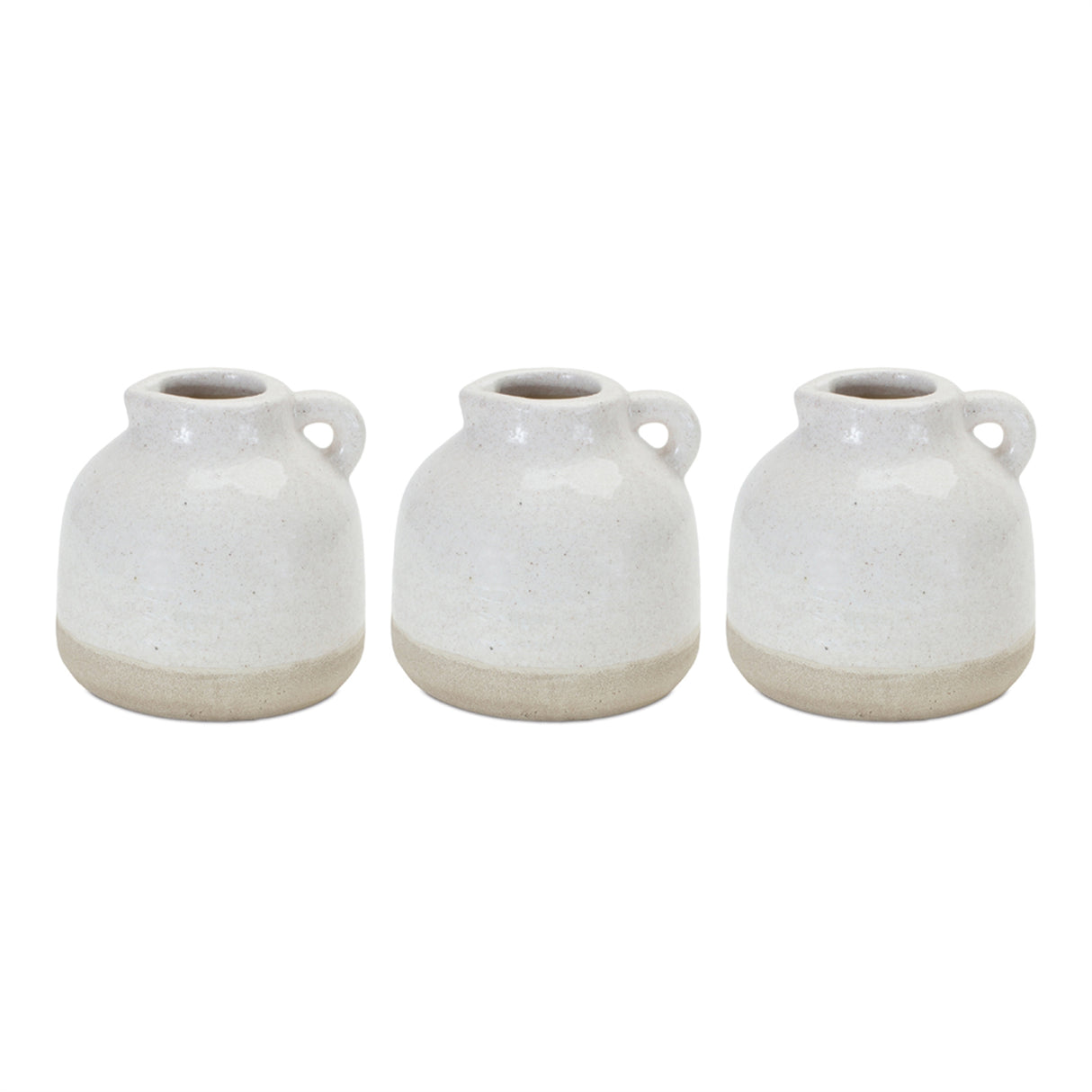Stoneware Bud Vase Set of 3 with Pitcher Handle - White