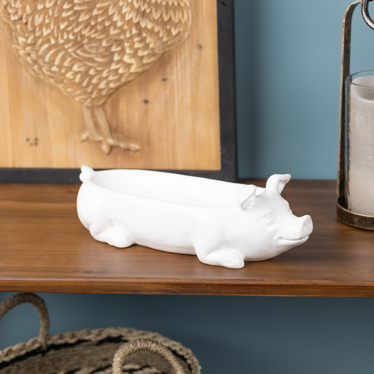 Ceramic pig planter 13"l