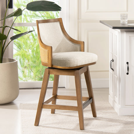 Bahama-26'-Cane-Rattan-High-Back-Swivel-Counter-Stool-with-Recessed-Arms,-Taupe-Beige-Textured-Weave-Counter-Stools