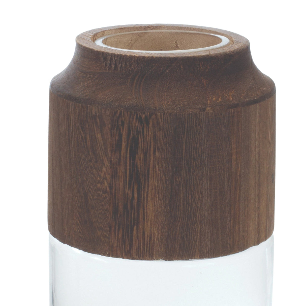 Glass Vase with Wood Accent 9"H