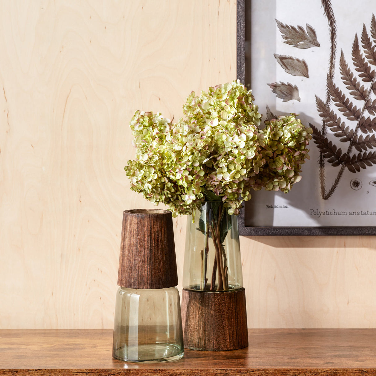 Tapered Glass Vase with Wood Accent (Set - 2)