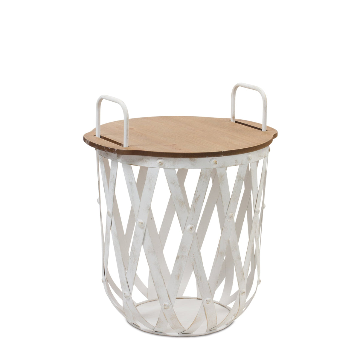Metal and Wood Side Basket Tables (Set of 2)