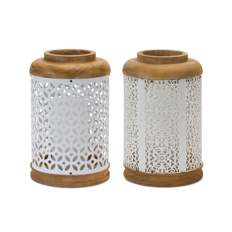 Geometric-punched-metal-lantern-(set-of-2)-Outdoor-Lighting