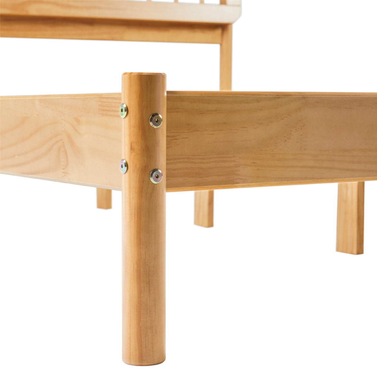 Mid-century modern solid wood queen spindle bed – natural pine