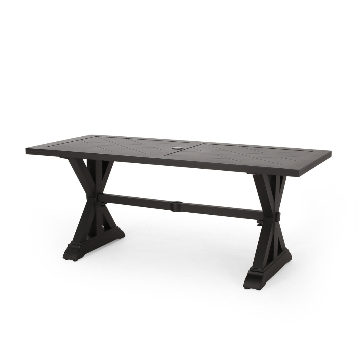 Modern Outdoor Dining Table With X Shaped Legs, Umbrella Hole