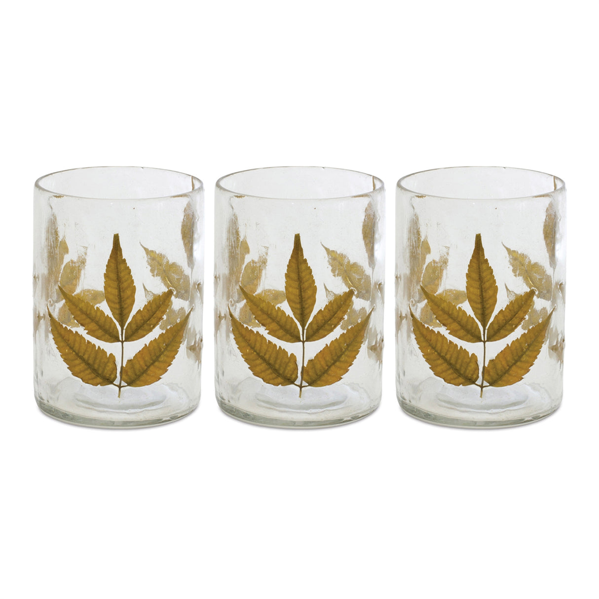 Dried Leaf Glass Candle Holder (Set of 3)