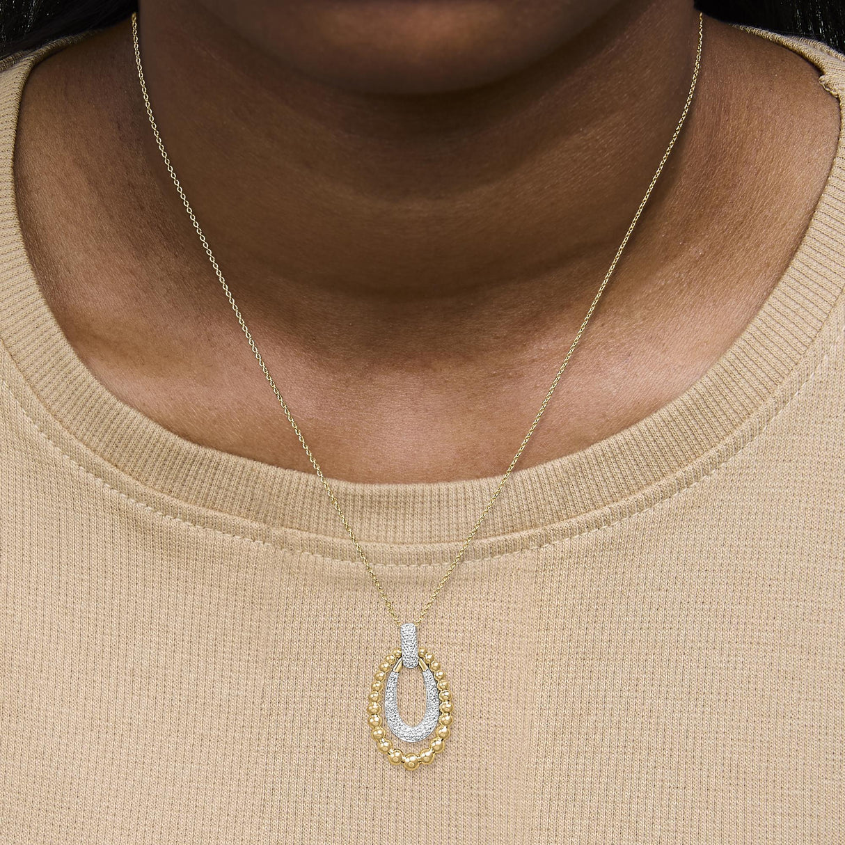 Gold Vermeil 1/10 Cttw Diamond Bold Bead Pendant Necklace