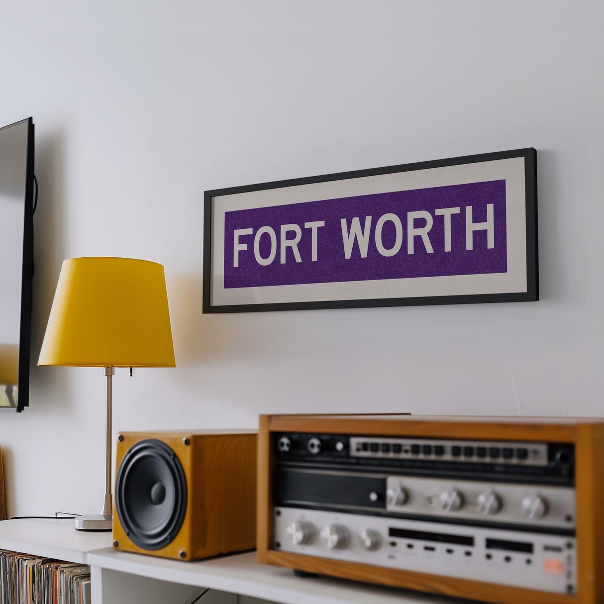 Framed Fort Worth Purple Bus Scroll