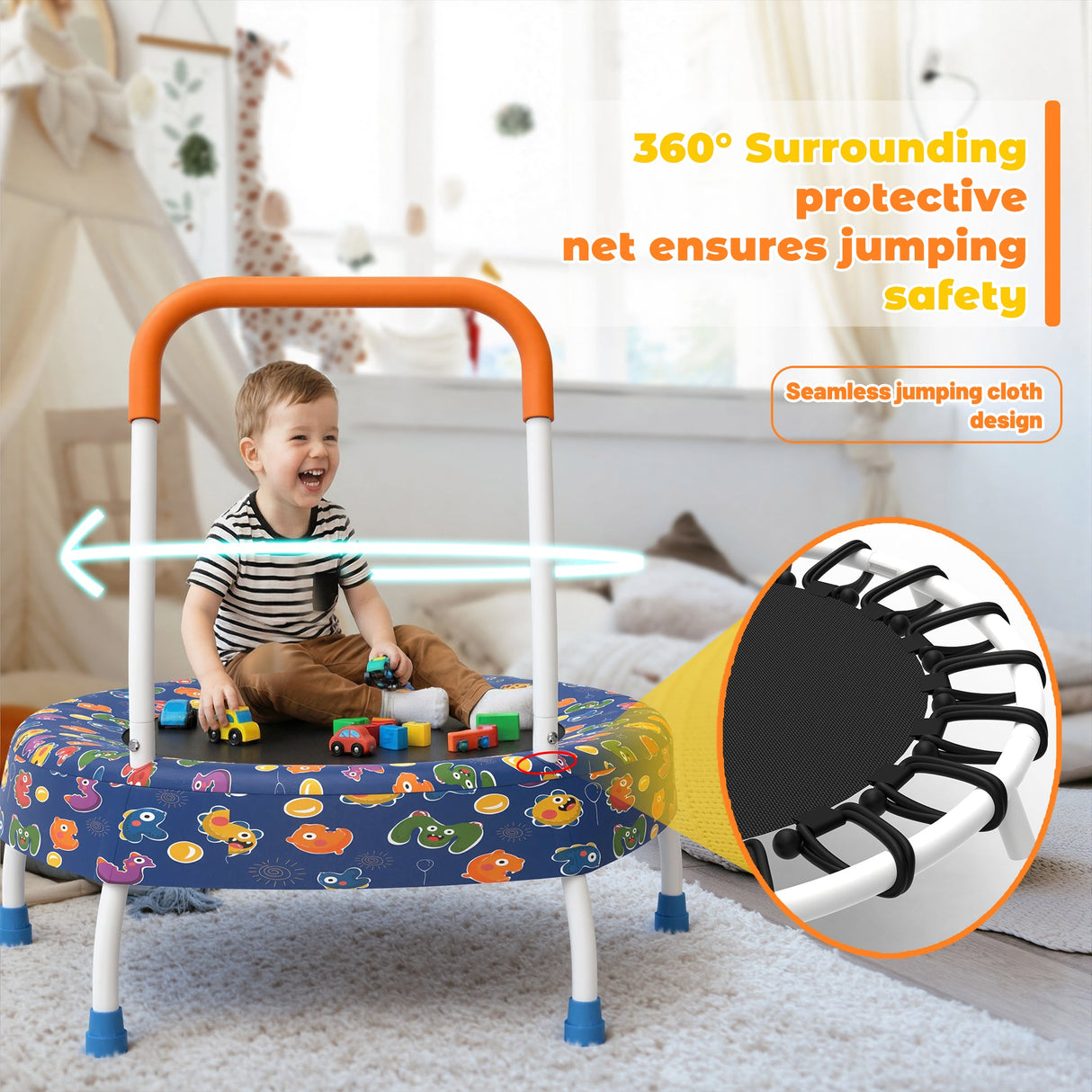 28-Inch Toddler Trampoline for Kids with Handle