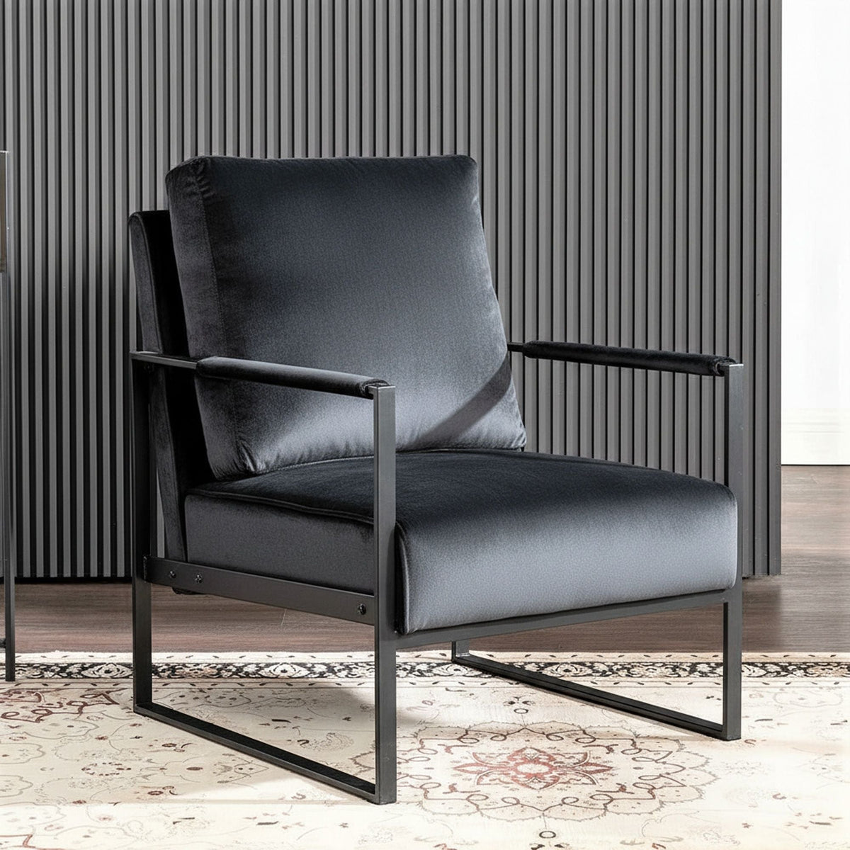 Classic Mid Century Modern Accent Chair with Square Metal Frame - Multiple Colors