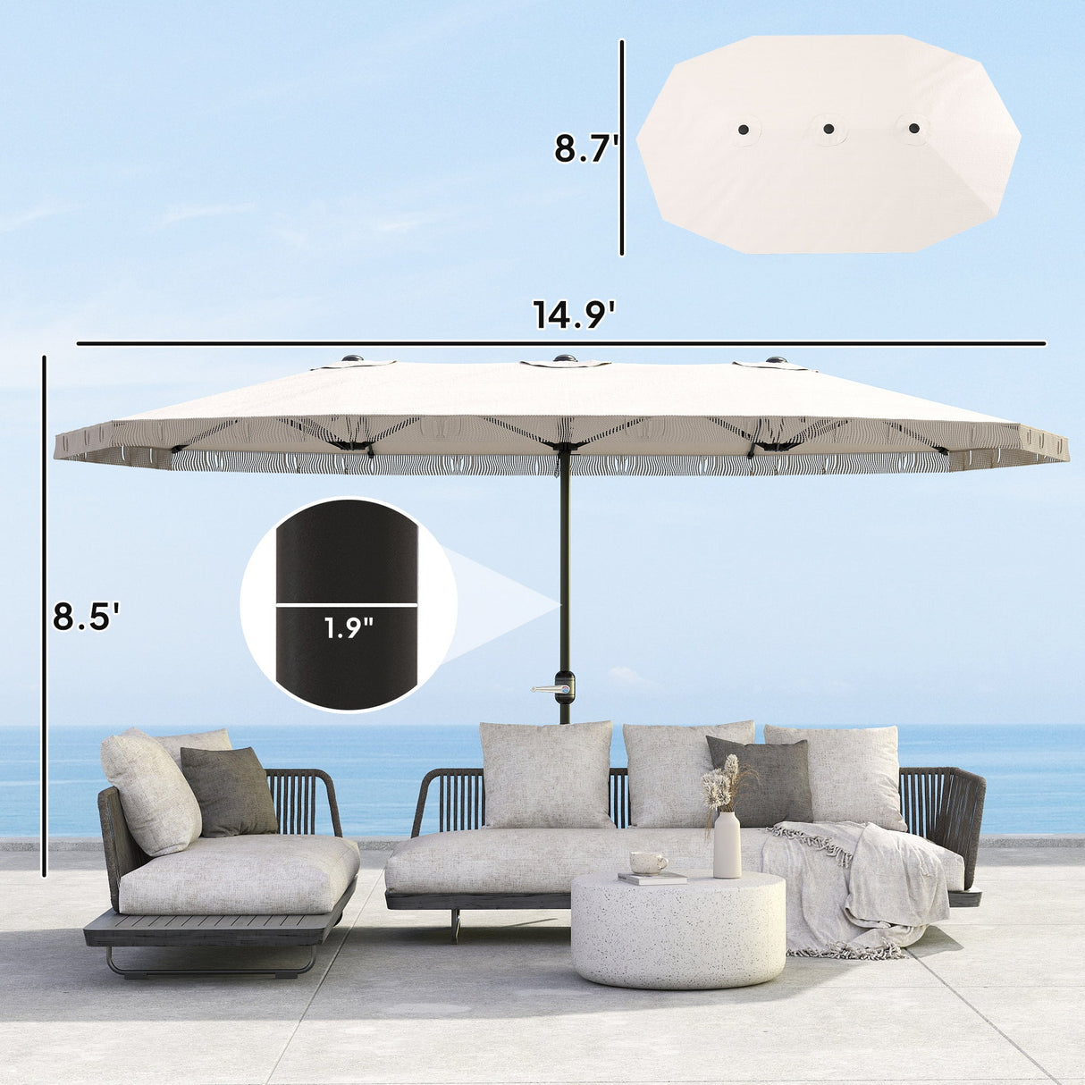 Extra Large Outdoor Umbrella with Fringe and Crank Handle