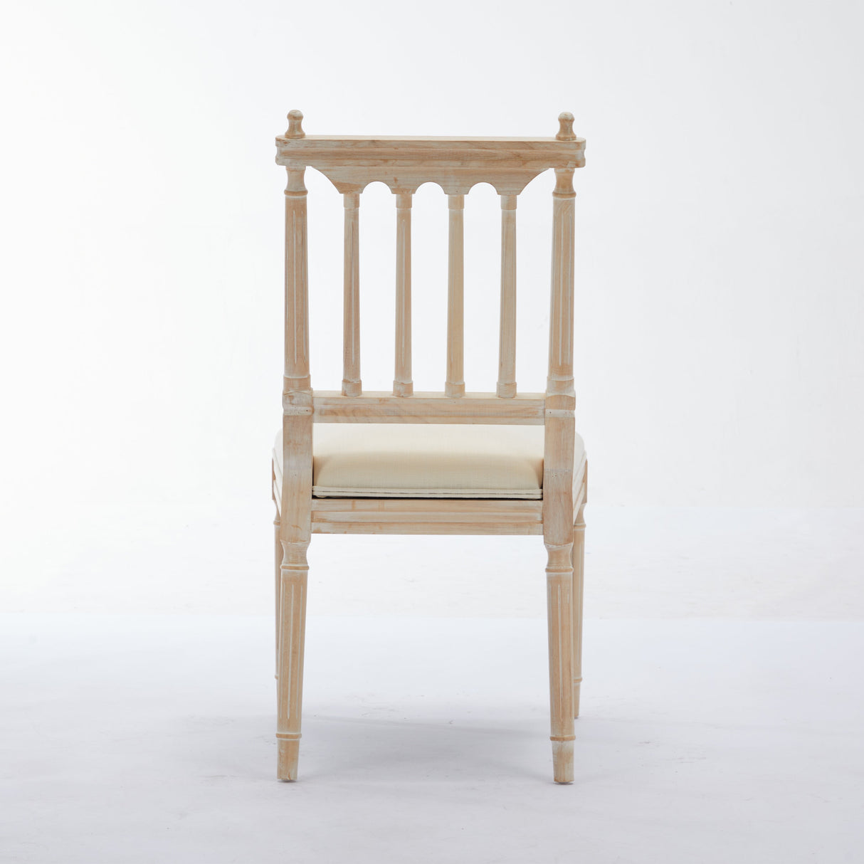 Antique Dining Chairs - Linen Fabric Upholstered Wooden Chairs Set of 2