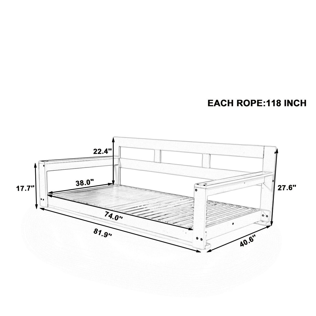 TOPMAX Patio Wooden Twin Size Porch Swing Daybed Frame