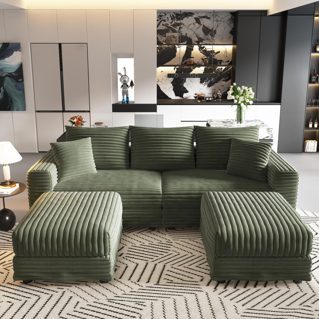 Convertible Deep Seat Sofa With Soft Pillows And Ottomans