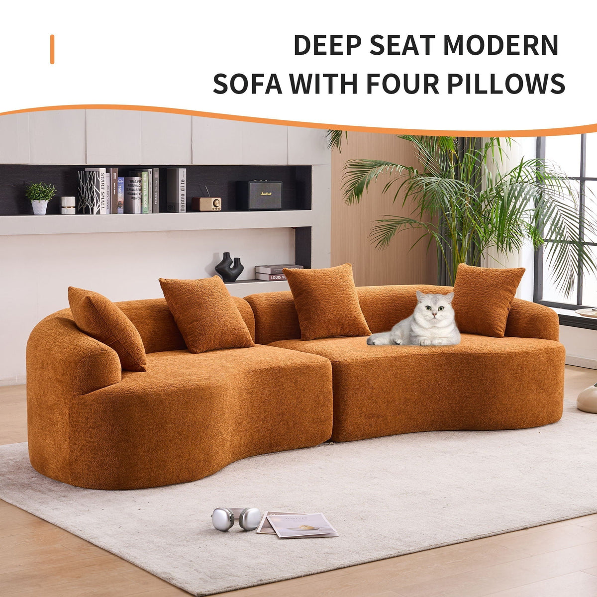 4 Seater Sofa With Fabric, 30D, 60 Hardness Full Sponge, 4 Pillow For Living Room, Home Furniture Sleeper Sectional Sofa For Apartment