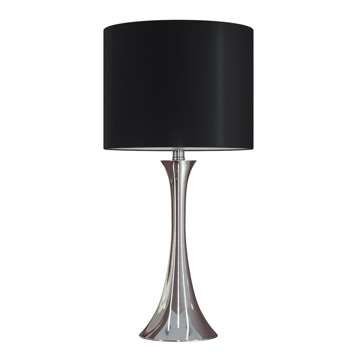 Lenuxe 24' Contemporary Metal Table Lamp Set in Polished Nickel with Black Silk-like Shade