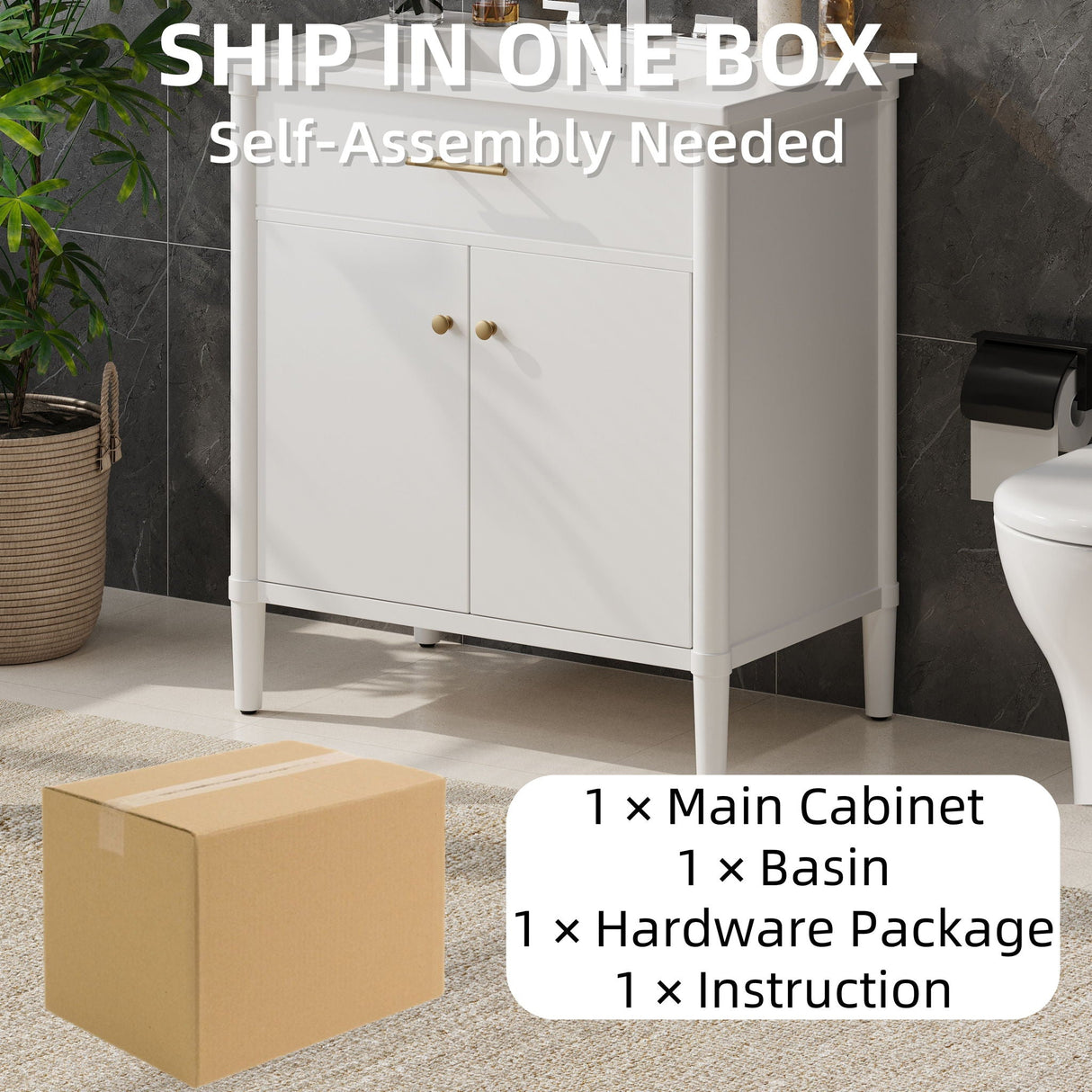 Bathroom Vanity With Sink, Soft Close Doors And Adjustable Shelf