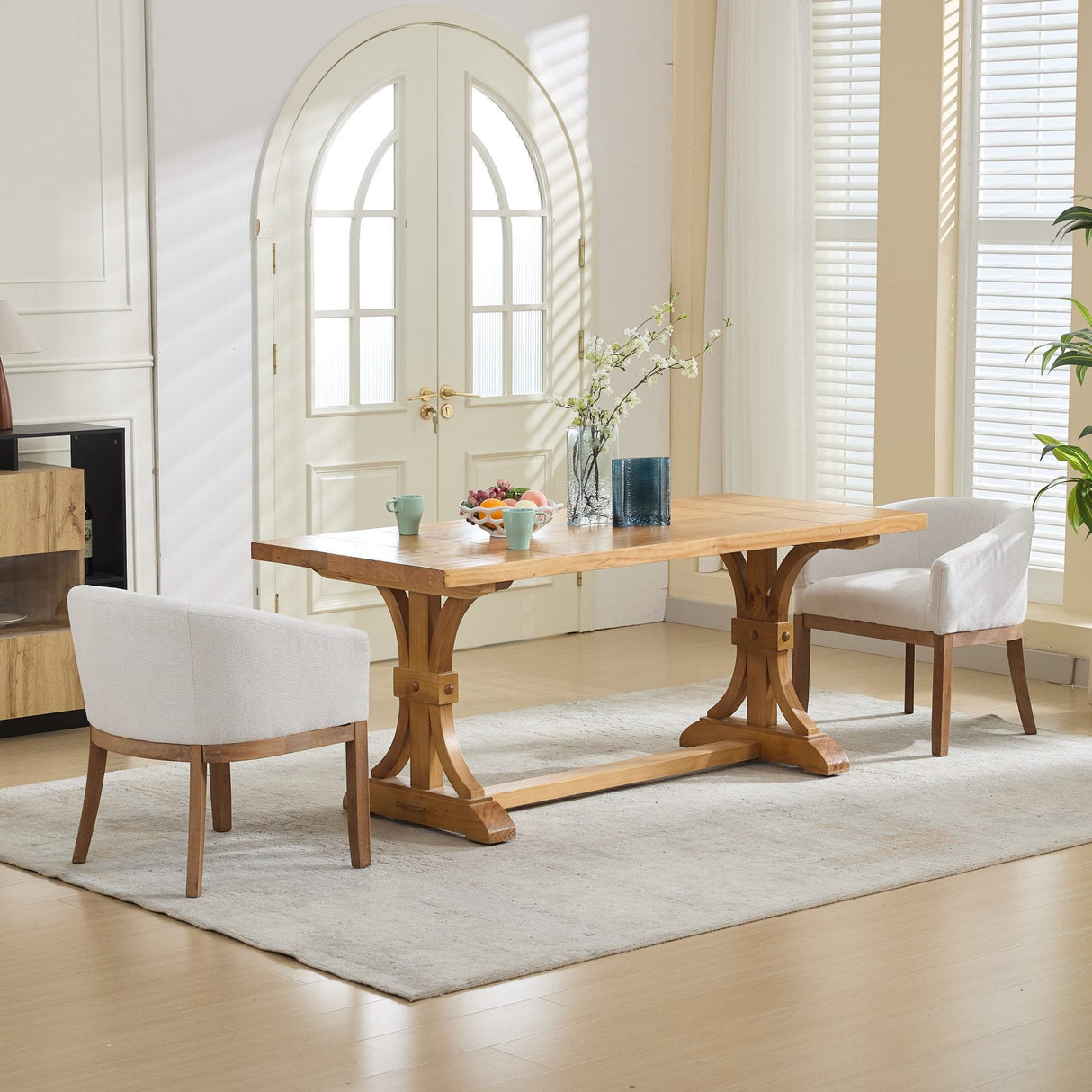 Mid Century Modern Upholstered Barrel Dining Chair with Arms