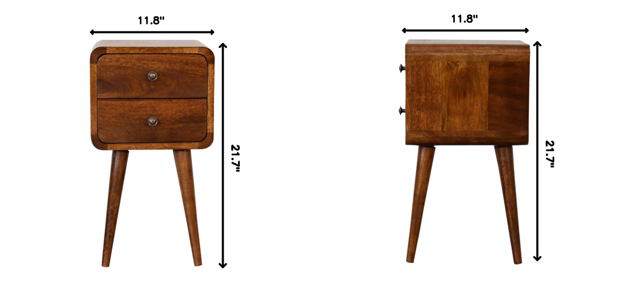 Soli Wood Mini Chestnut Curved Nightstand, 2-Drawers
