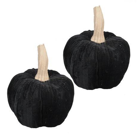Set-of-2-Large-Velvet-Pumpkins-–-9.5''-Black-Halloween-&-Holiday-Decor-