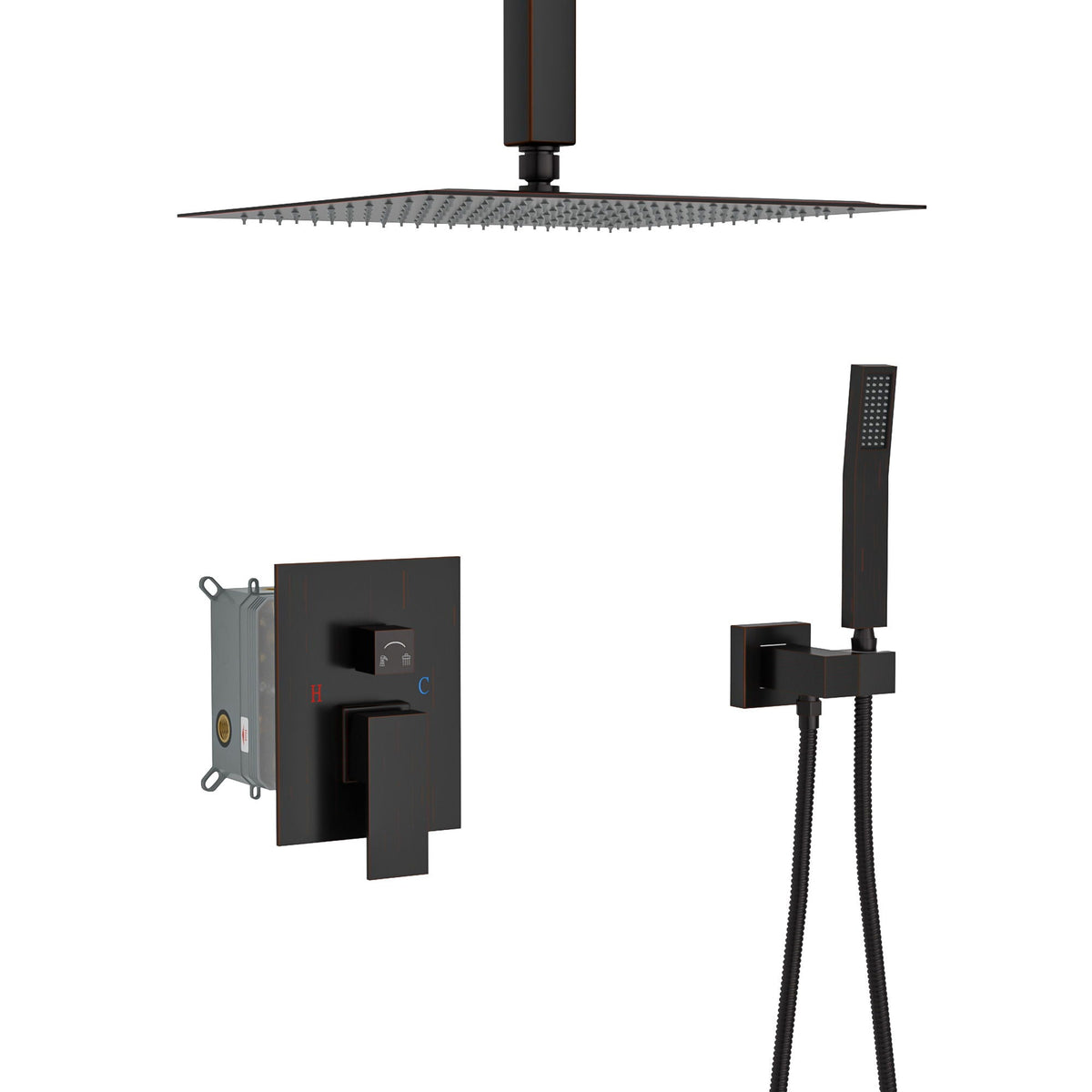 Dual Shower Head System with Ceiling Mount and Rough-In Valve - Pearl Silver, Black, or Gold