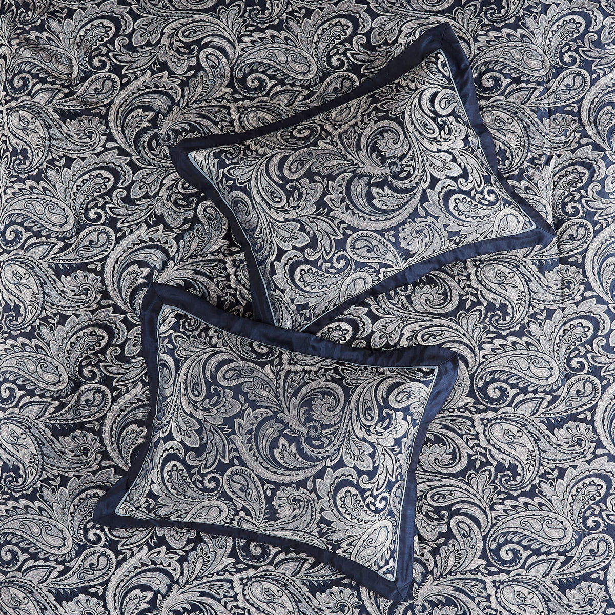 Navy 12 Piece Comforter Set with Cotton Bed Sheets - Queen, Paisley Jacquard