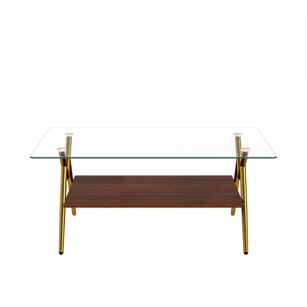 Rectangle Coffee Table With Tempered Glass Top And Shelf