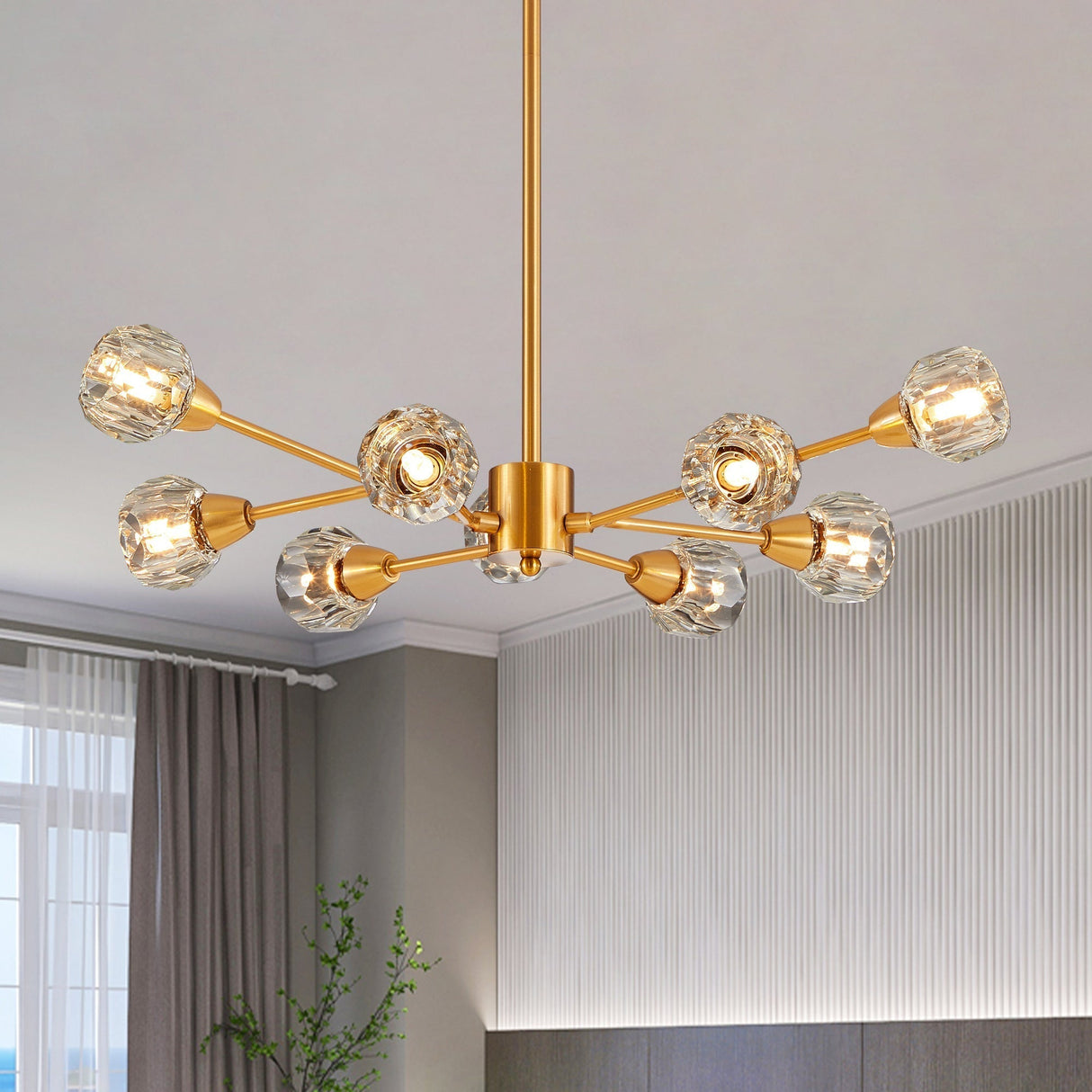 28' Modern Crystal Chandeliers9 Lights Golden Chandelier for Living Room BedroomDining Room Chandelier Over TableKitchen Light Fixtures (Bulbs Not Included)