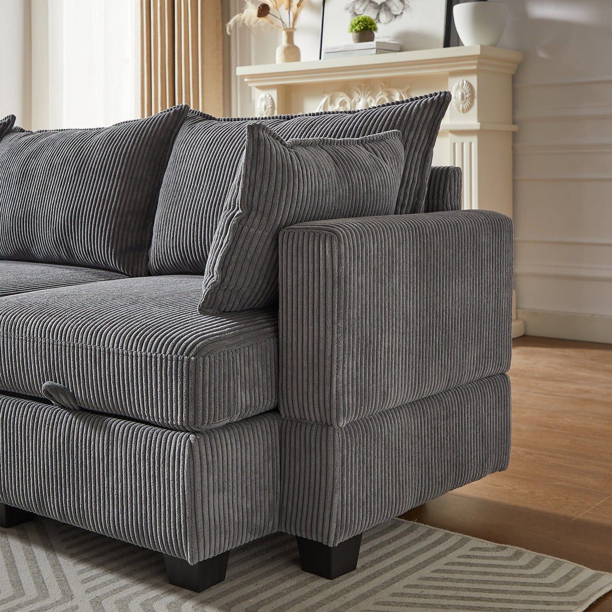 113.5'' Modular Sectional Corduroy Sofa with Storage Ottoman