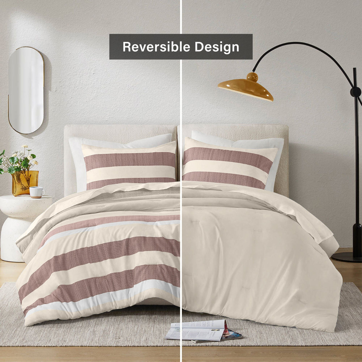 2-Piece Twin/Twin XL Stripe Textured Print Comforter Set, Terracotta