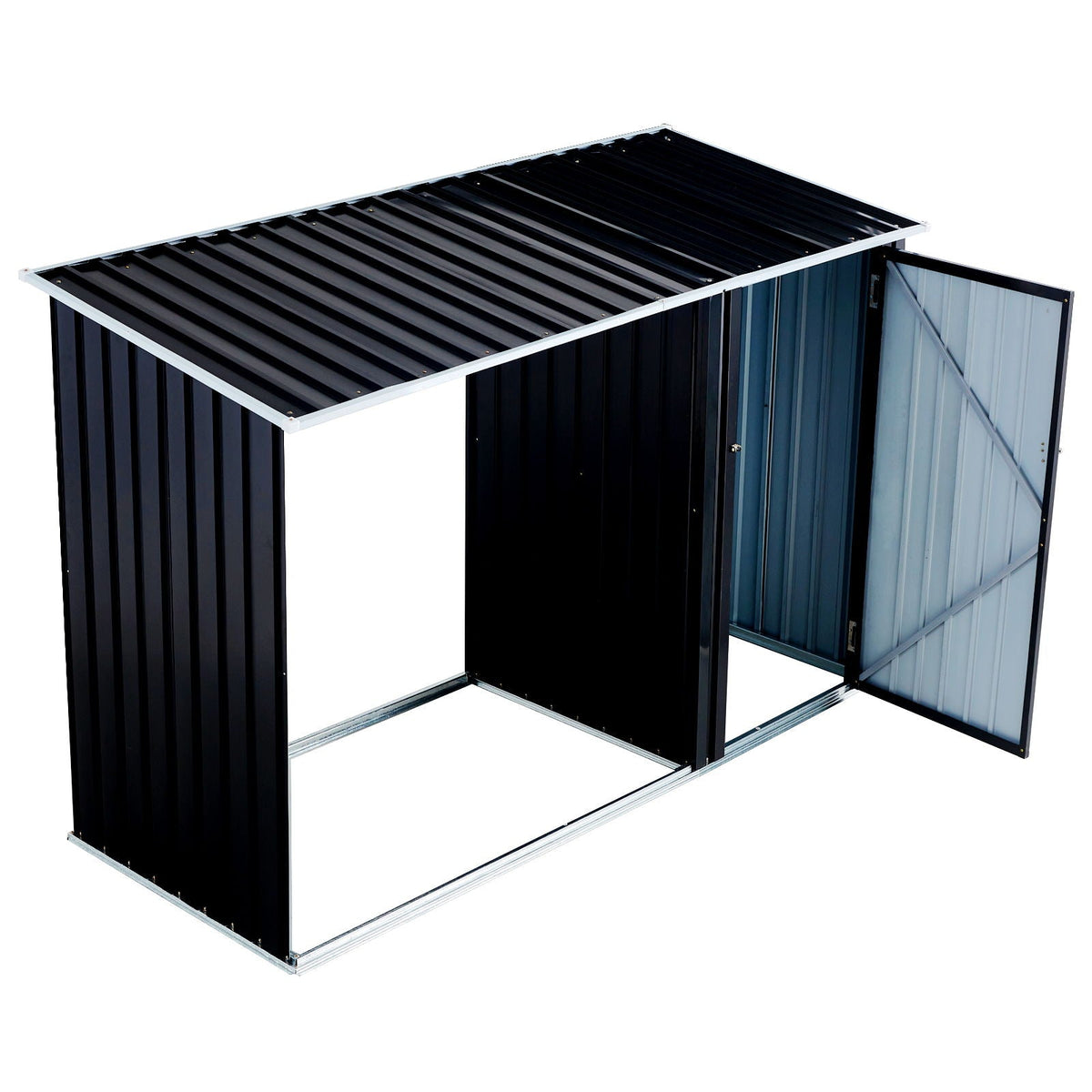 Anthracite Galvanized Steel Firewood Storage Shed with Log Holder - Black