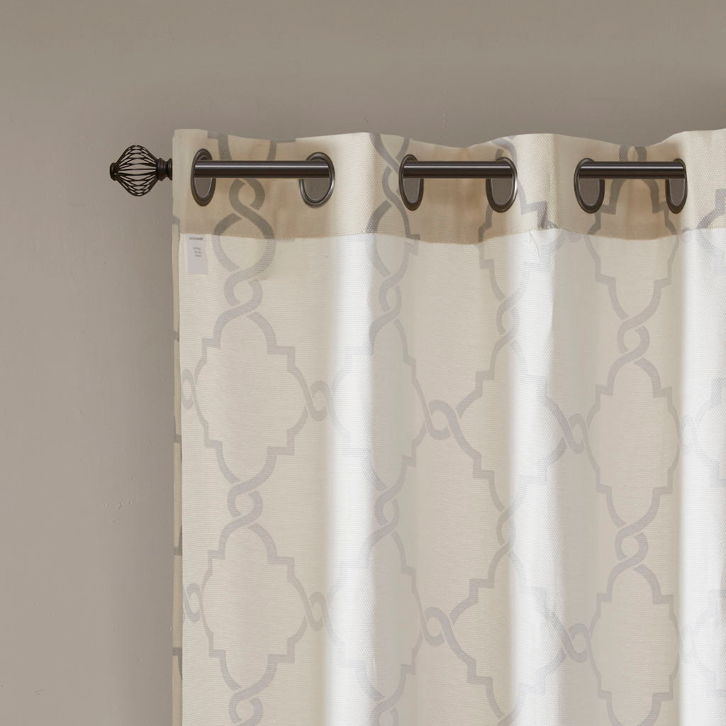 Fretwork Print Grommet Top Window Curtain Panel (One Panel)