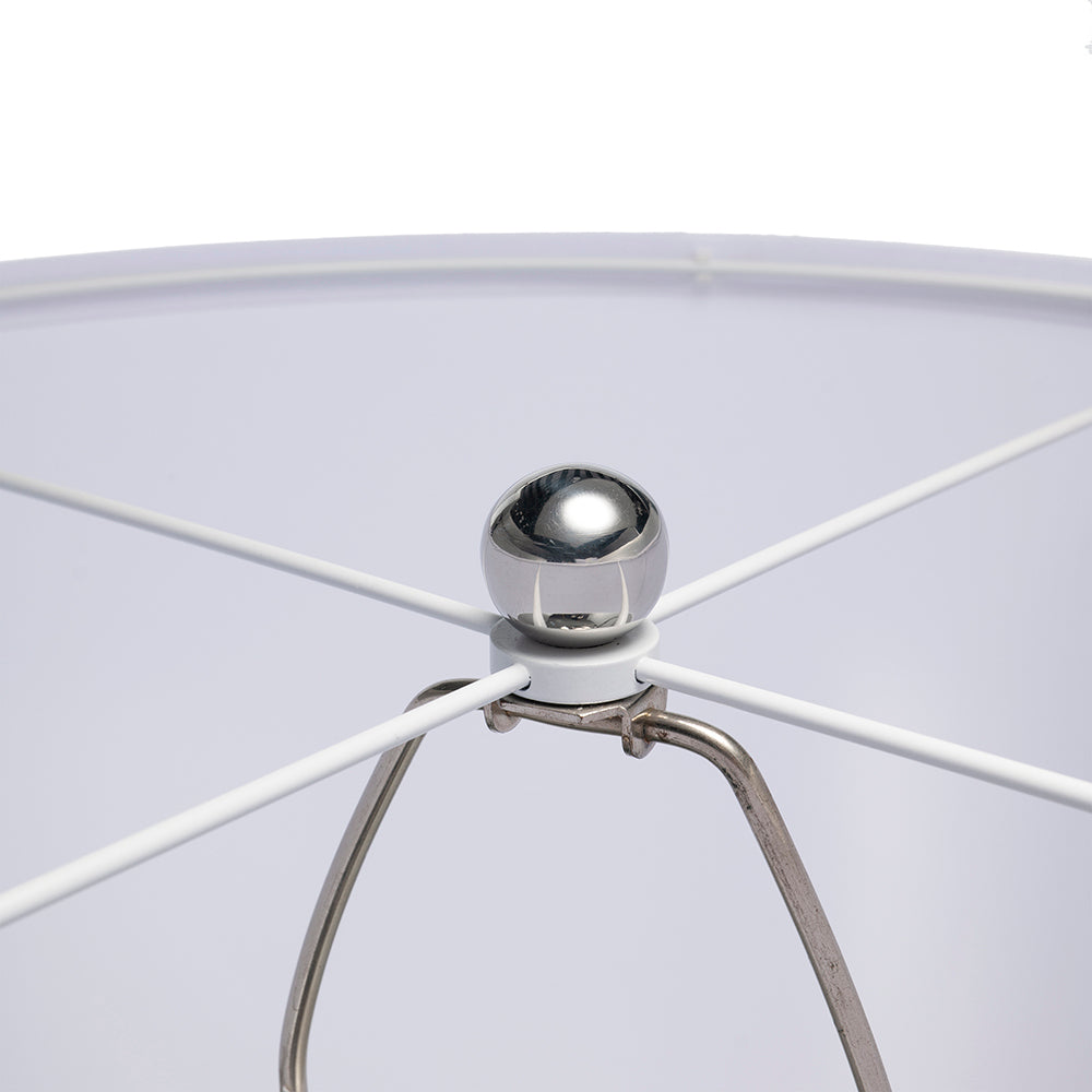 Silver Round Table Lamp with White Fabric Shade