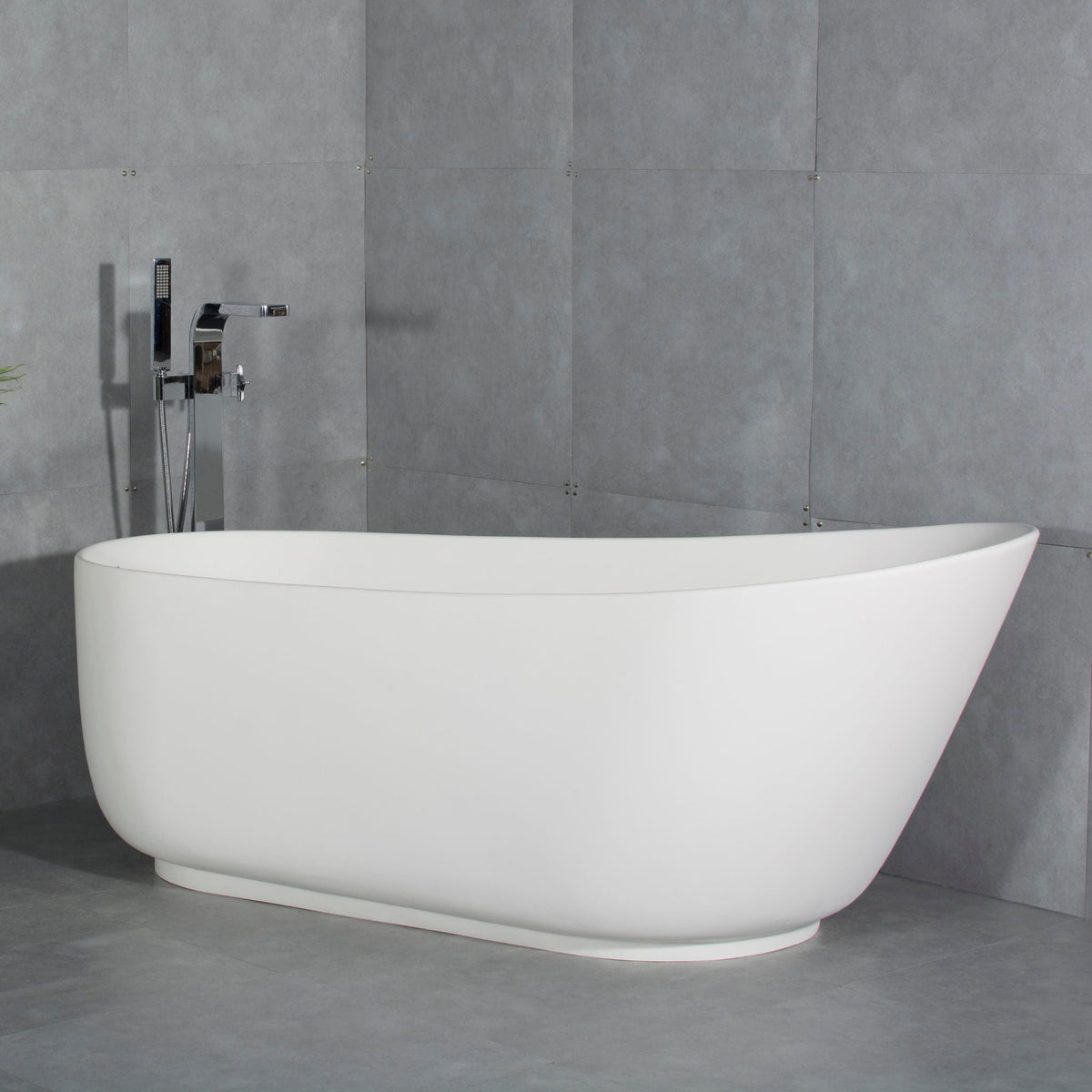 Solid Surface Stone Resin Soaking Bathtub with Overflow - Matte White