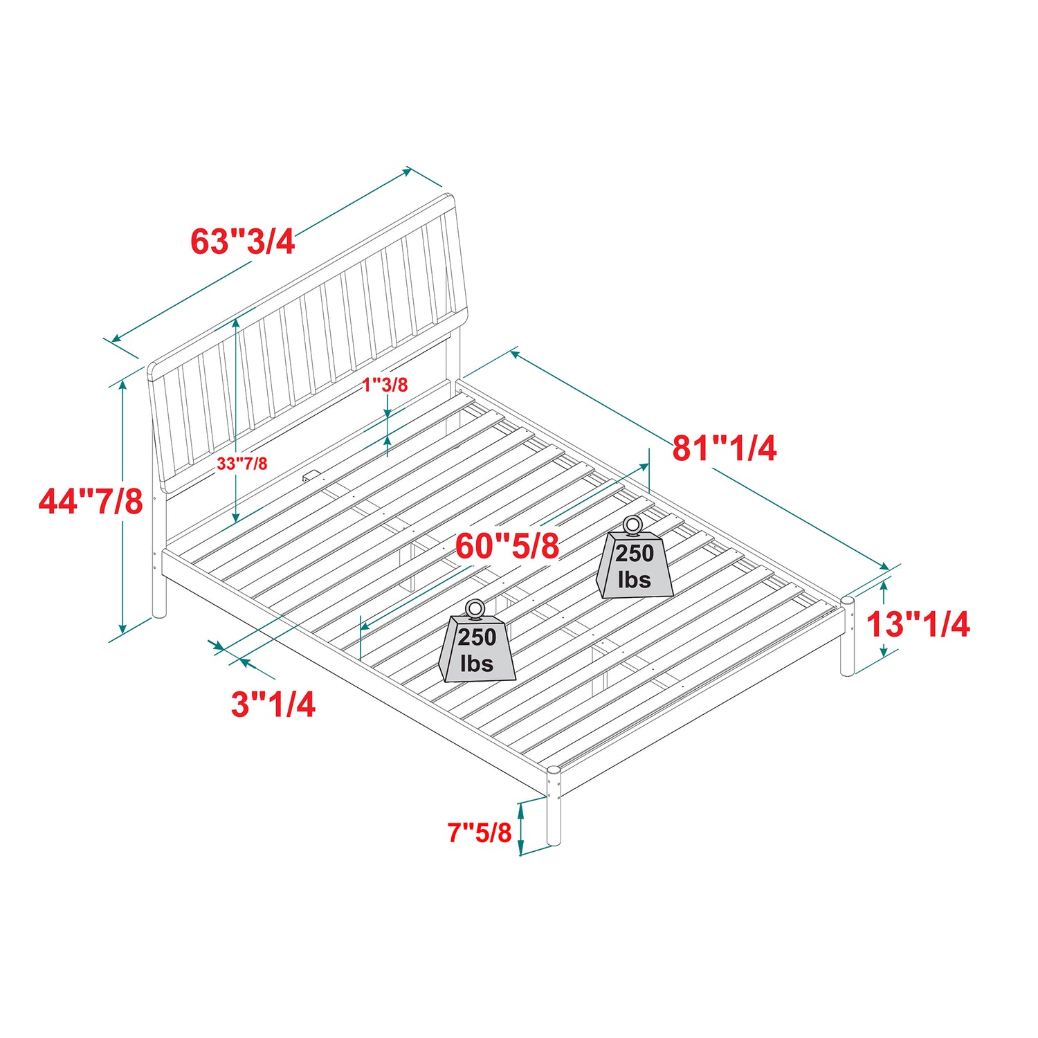 Mid-century modern solid wood queen spindle bed – natural pine