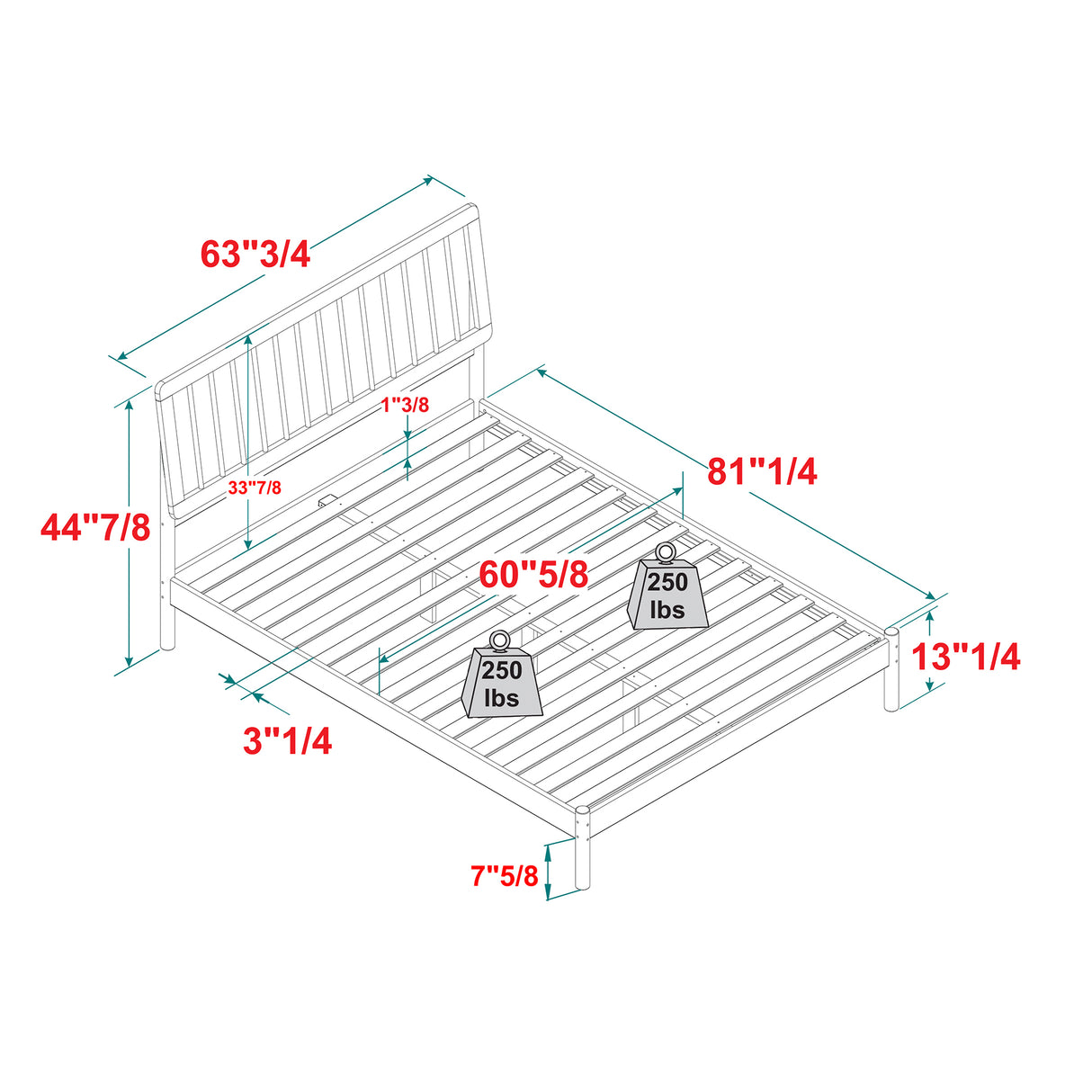 Mid-century modern solid wood queen spindle bed – natural pine