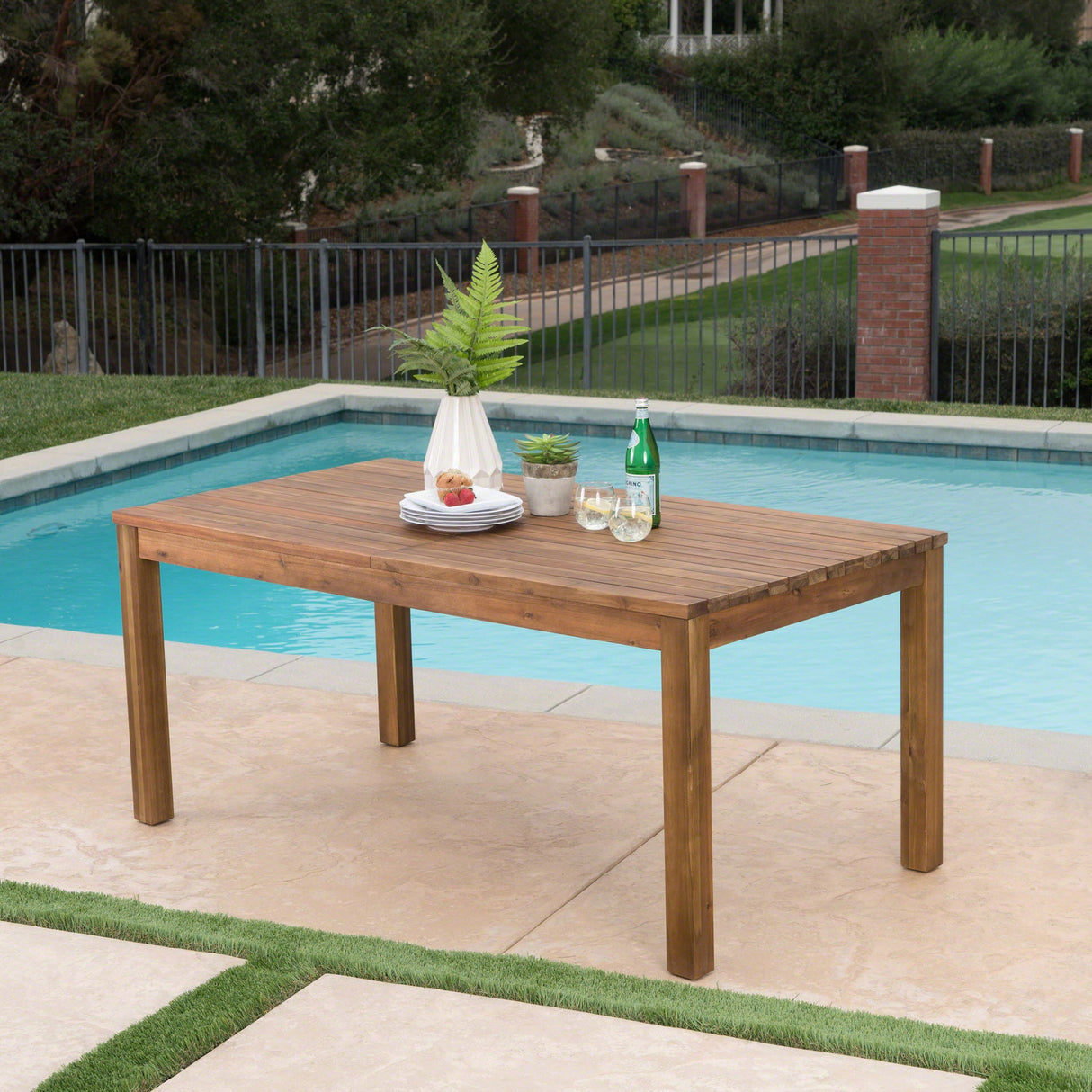 Wilson - Expandable Dining Table With Slat Design - Teak Acacia Wood