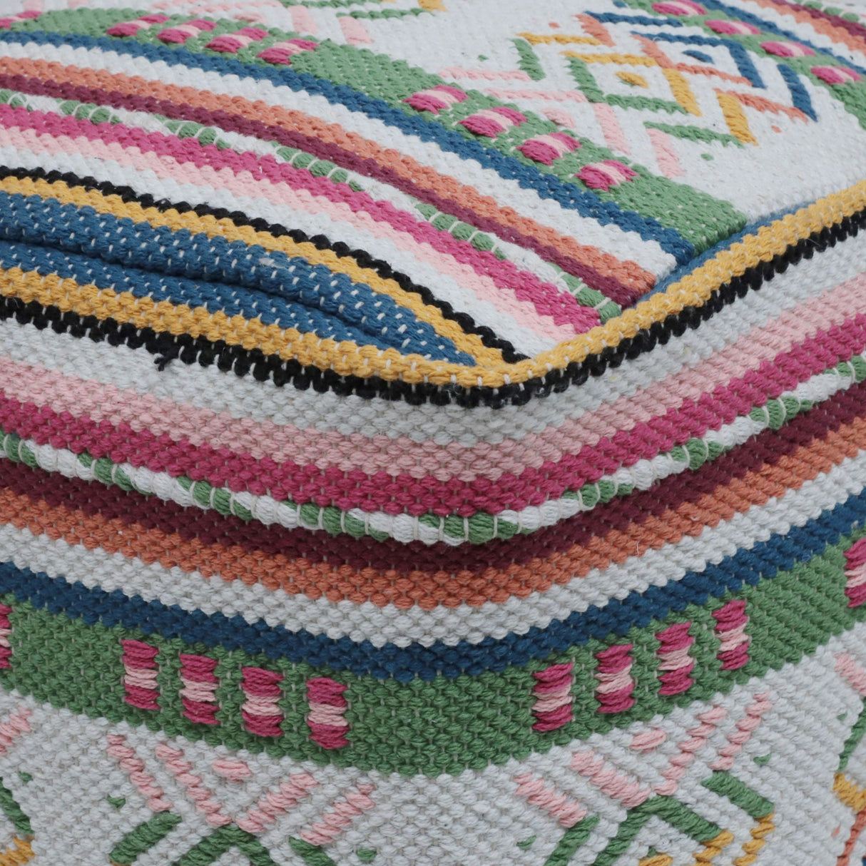 Inca - Handcrafted Peruvian Print Square Pouf Ottoman - Multicolor