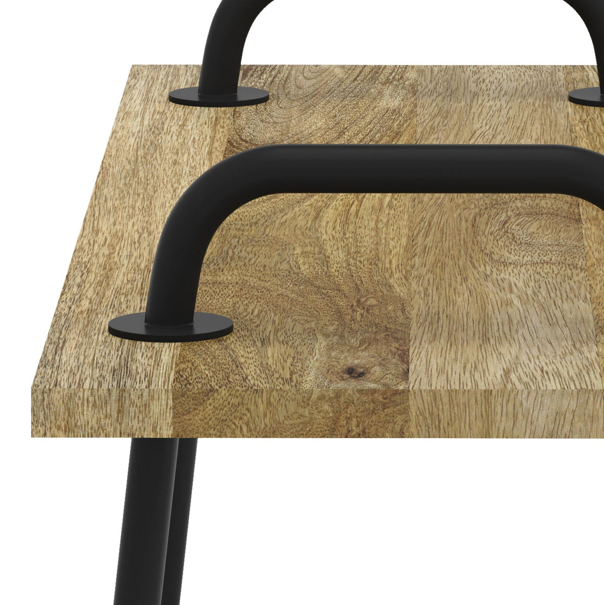 Light Brown Entryway Bench with Metal Legs - Solid Wood