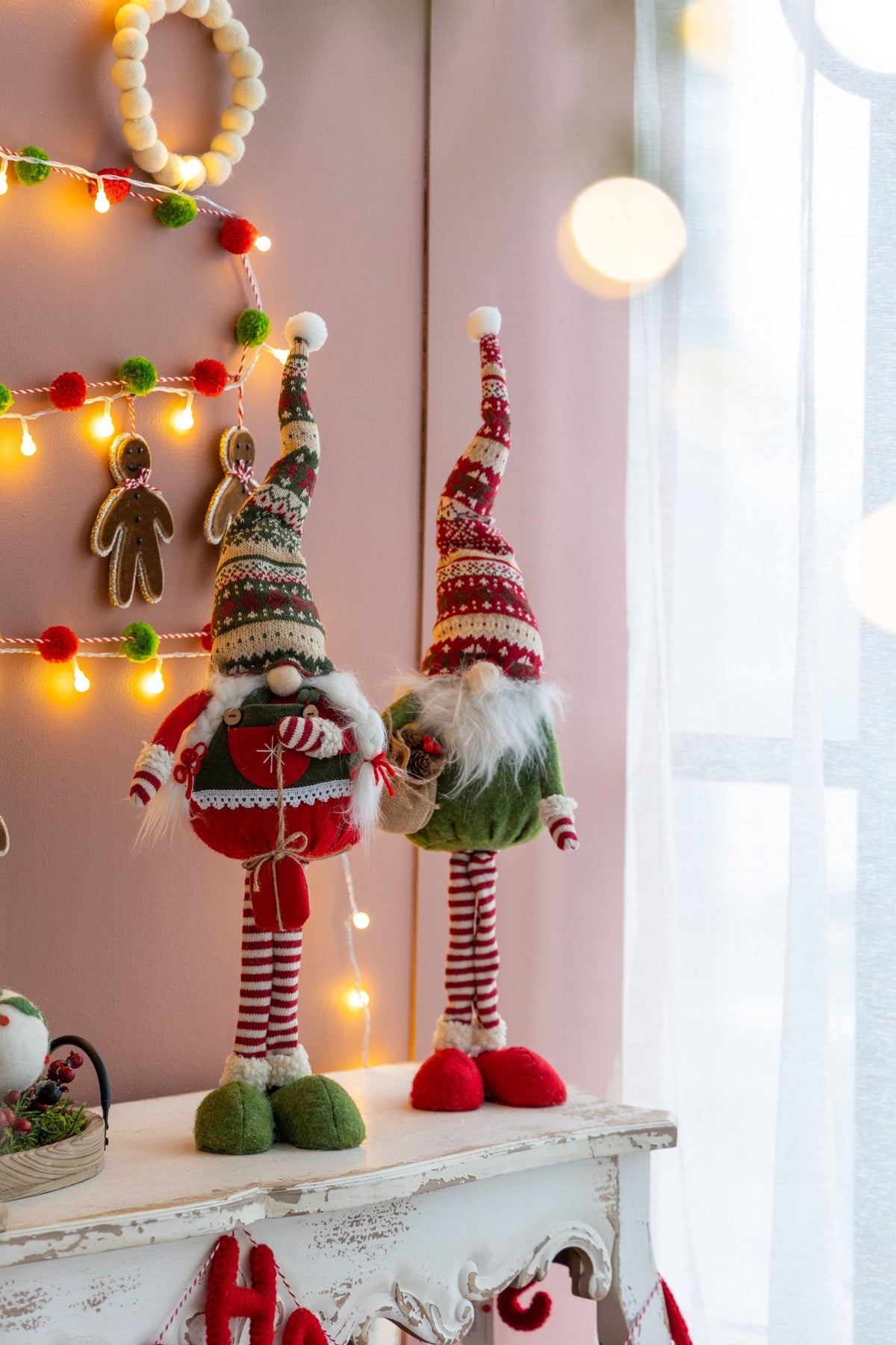 Set of 2 Fabric Standing Holiday Gnomes with Knit Hats – 29.5" H
