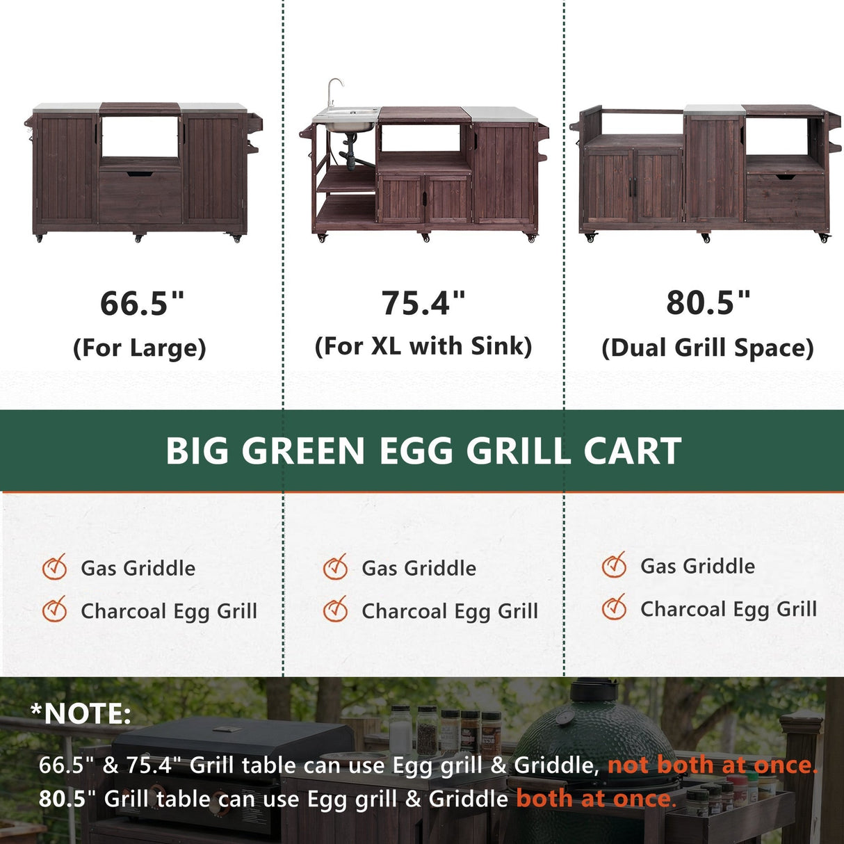 K&K 80.5' Outdoor Kitchen Island for Big Green Egg & Blackstone Griddle