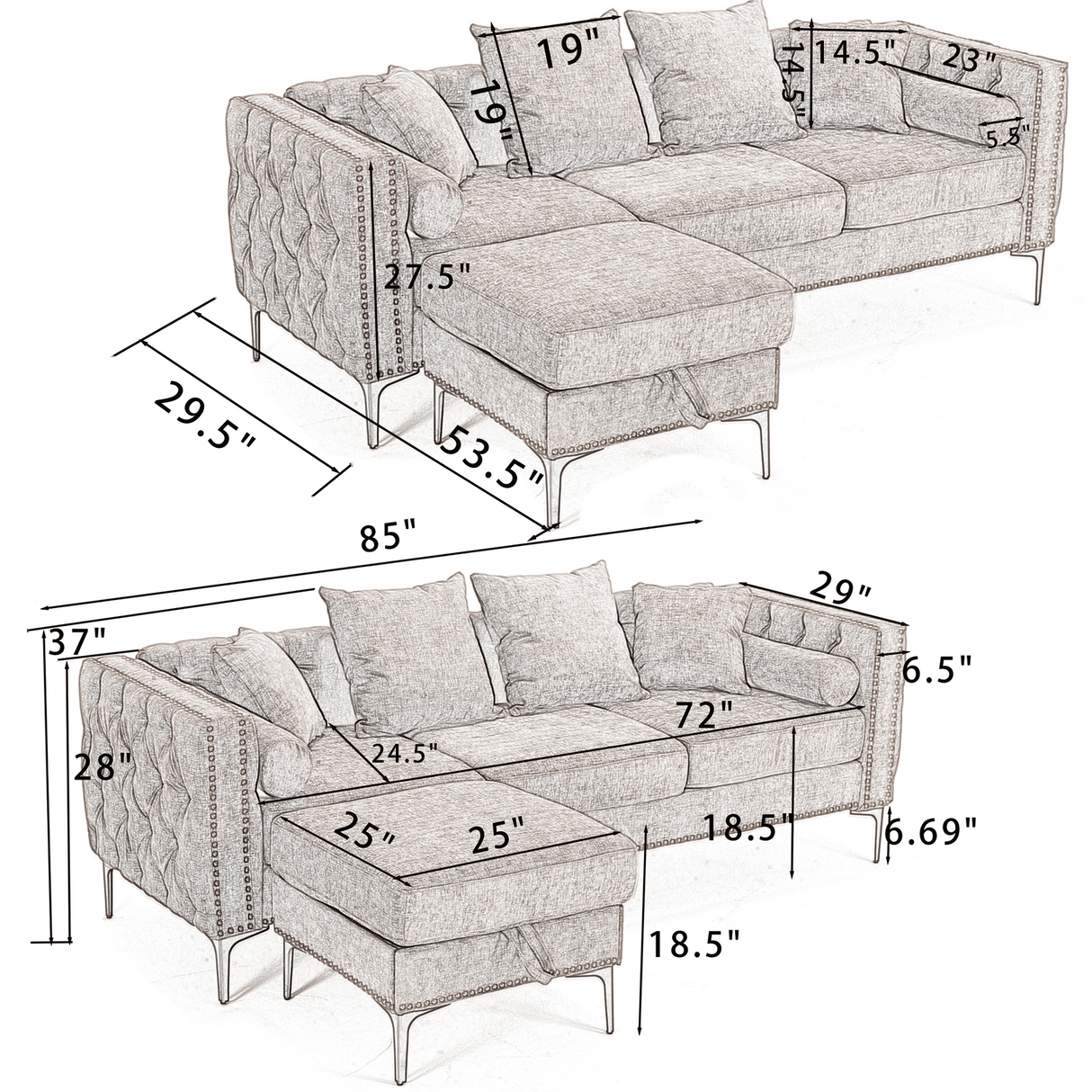 Modern Lounge Chenille Sectional Sofa
